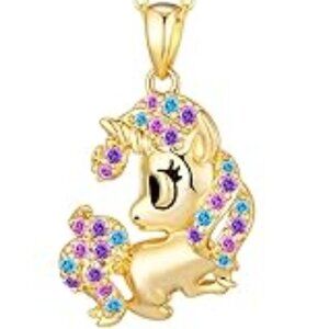 Gold Plated Unicorn Necklace Girls Women Fashion Jewelry Cute Initital K CZ NEW
